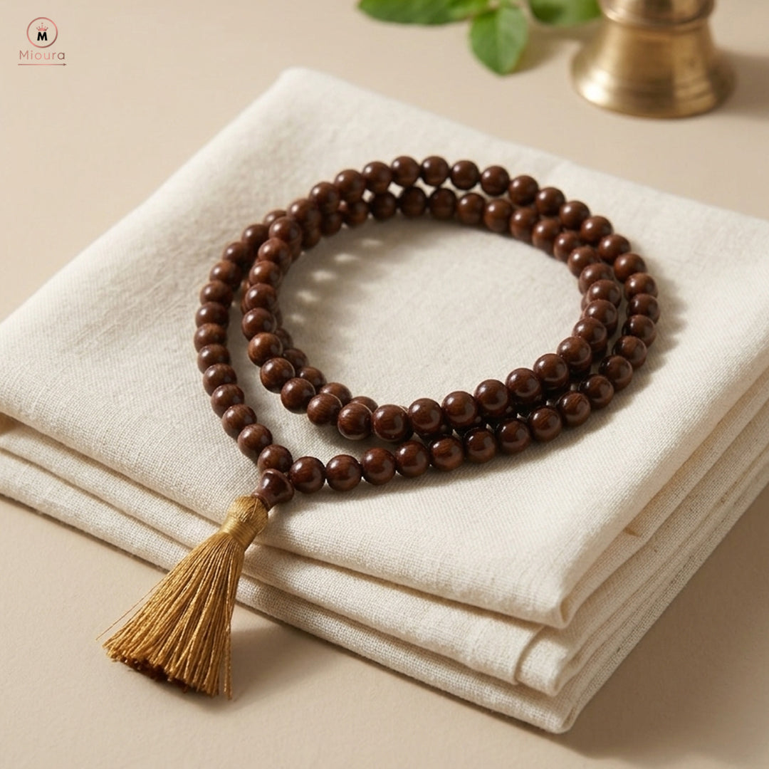 Mioura Red Sandalwood Mala (Rakta Chandan) – Govt Lab Certified | 108 Beads for Meditation, Protection & Spiritual Growth