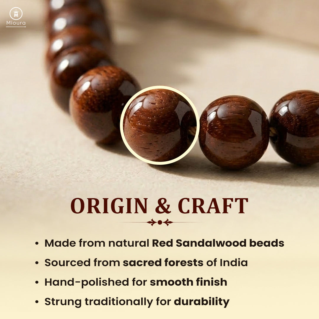 Mioura Red Sandalwood Mala (Rakta Chandan) – Govt Lab Certified | 108 Beads for Meditation, Protection & Spiritual Growth