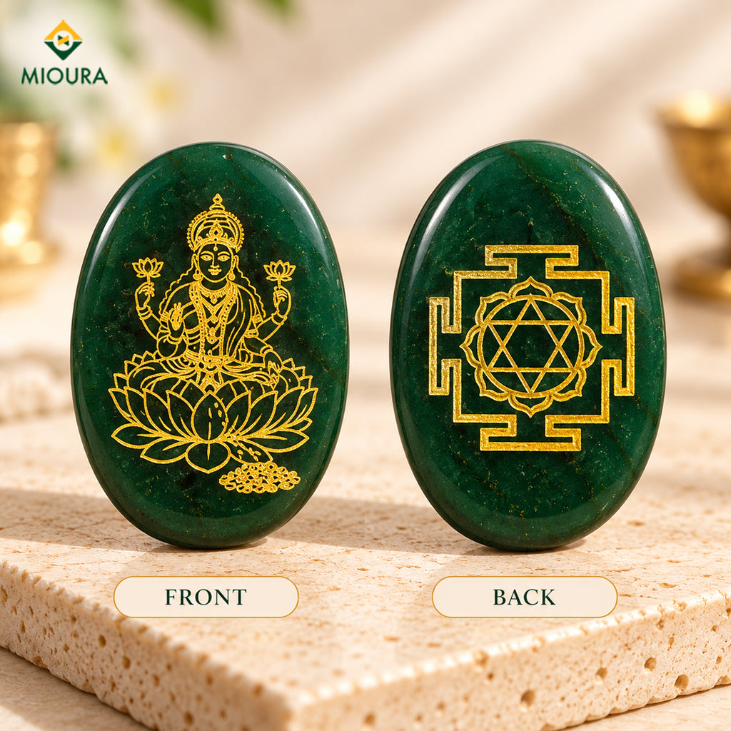 Lakshmi Shree Yantra Zibu Coin – Green Aventurine | Mioura