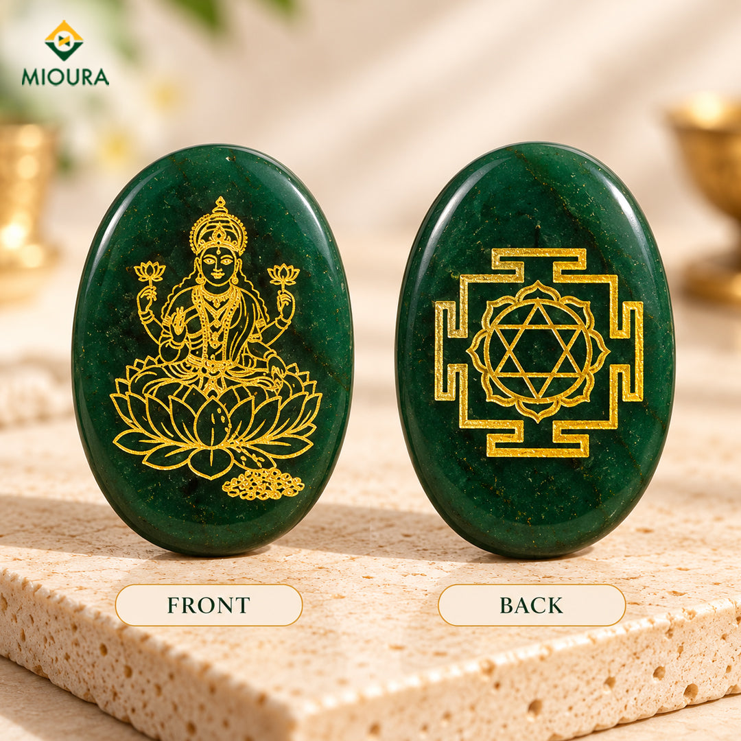 Lakshmi Shree Yantra Zibu Coin – Green Aventurine | Mioura