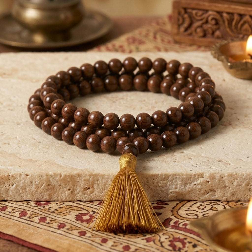 Mioura Red Sandalwood Mala (Rakta Chandan) – Govt Lab Certified | 108 Beads for Meditation, Protection & Spiritual Growth