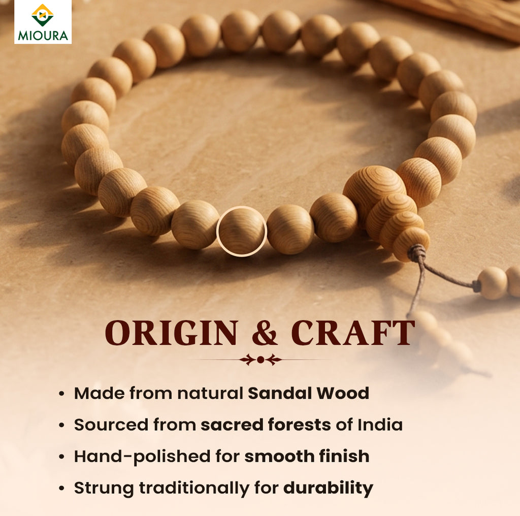 White Sandalwood Bracelet (Chandan) – Govt Certified | Mioura