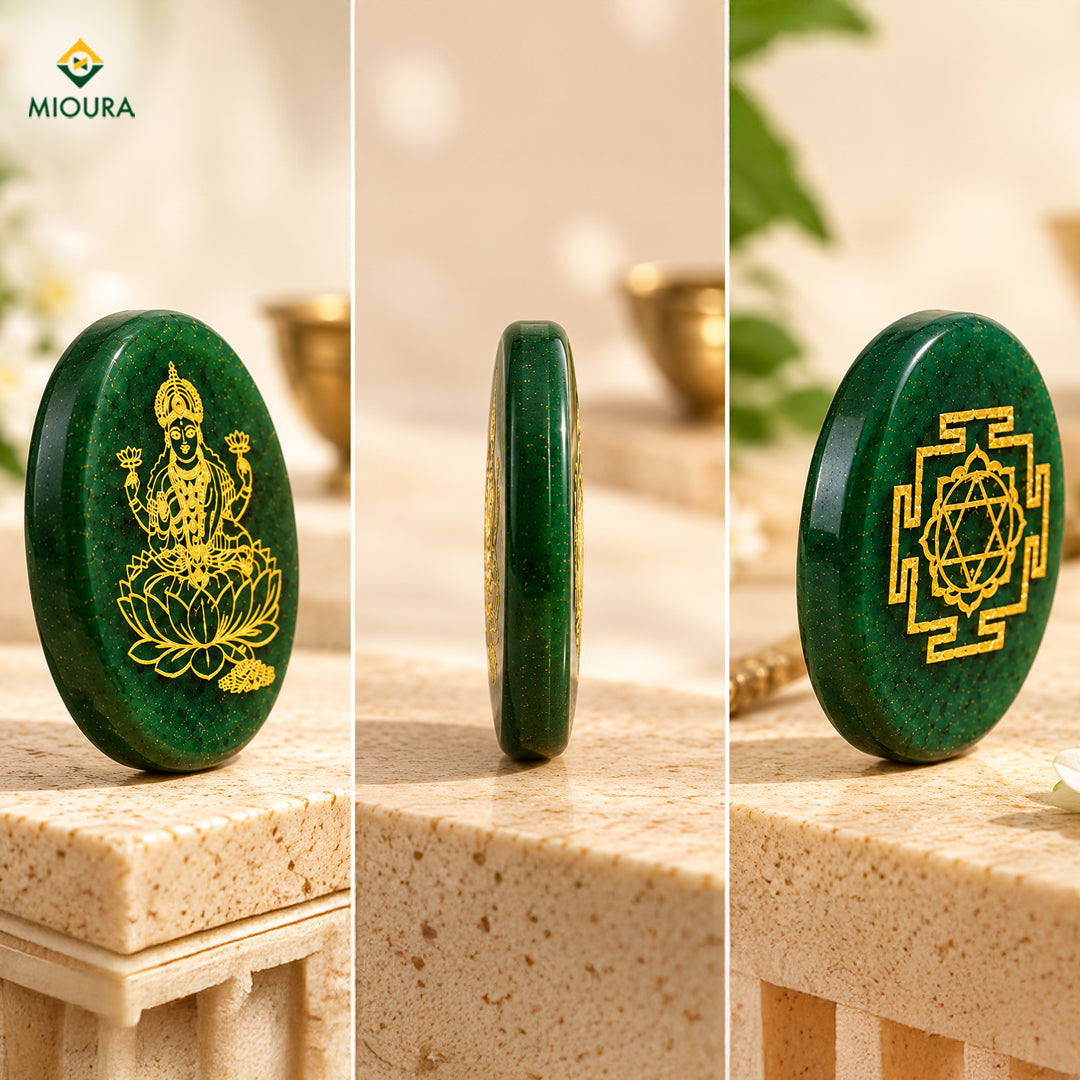 Lakshmi Shree Yantra Zibu Coin – Green Aventurine | Mioura