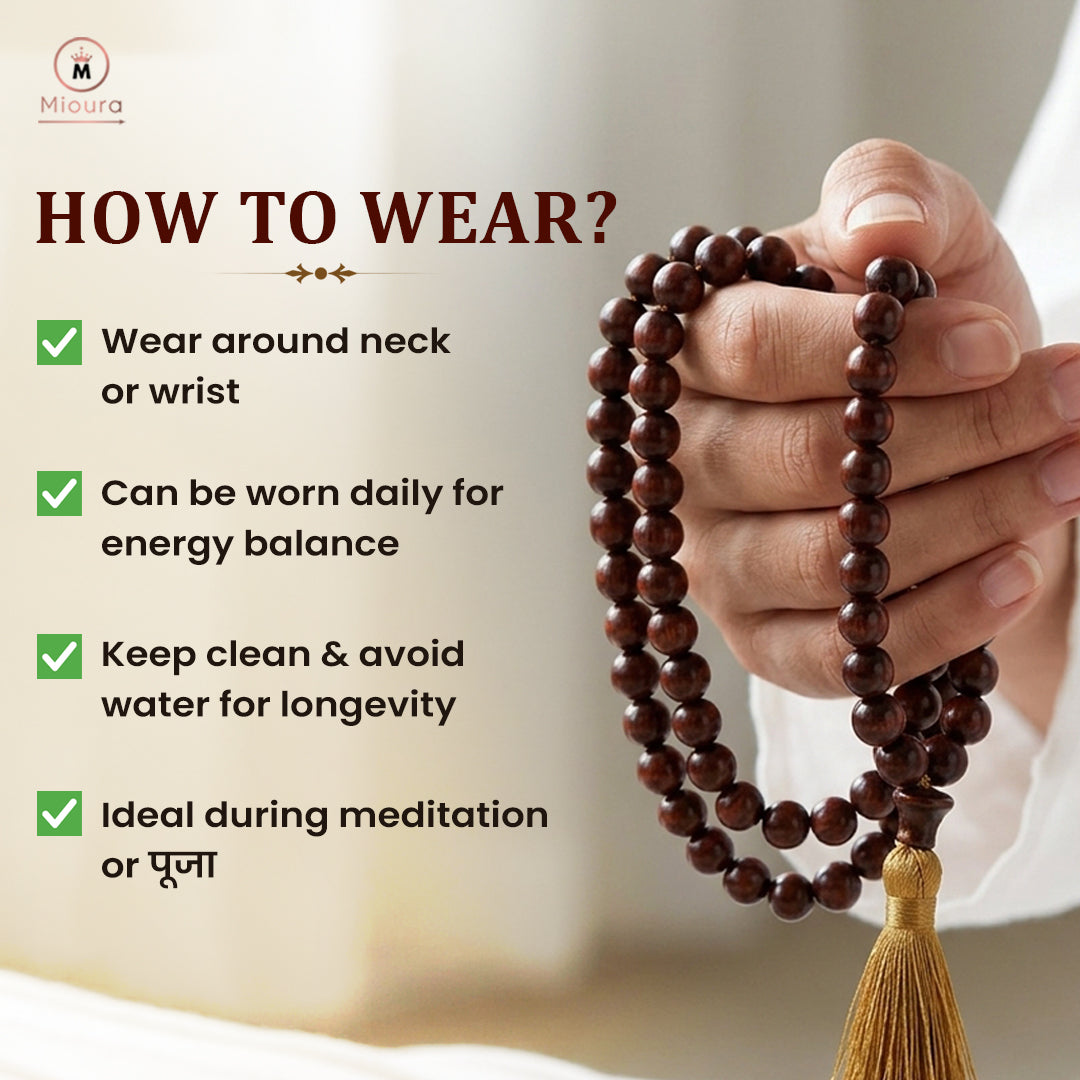 Mioura Red Sandalwood Mala (Rakta Chandan) – Govt Lab Certified | 108 Beads for Meditation, Protection & Spiritual Growth