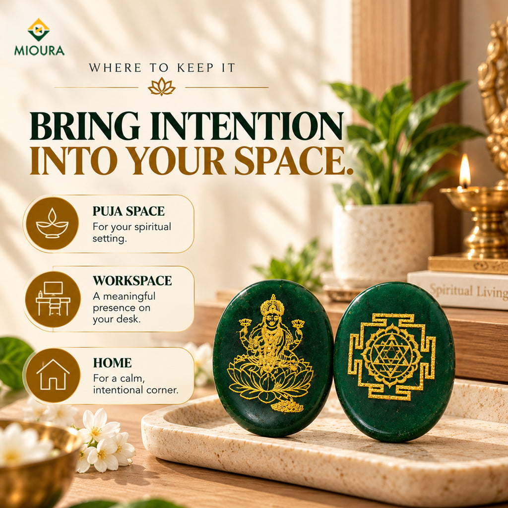 Lakshmi Shree Yantra Zibu Coin – Green Aventurine | Mioura