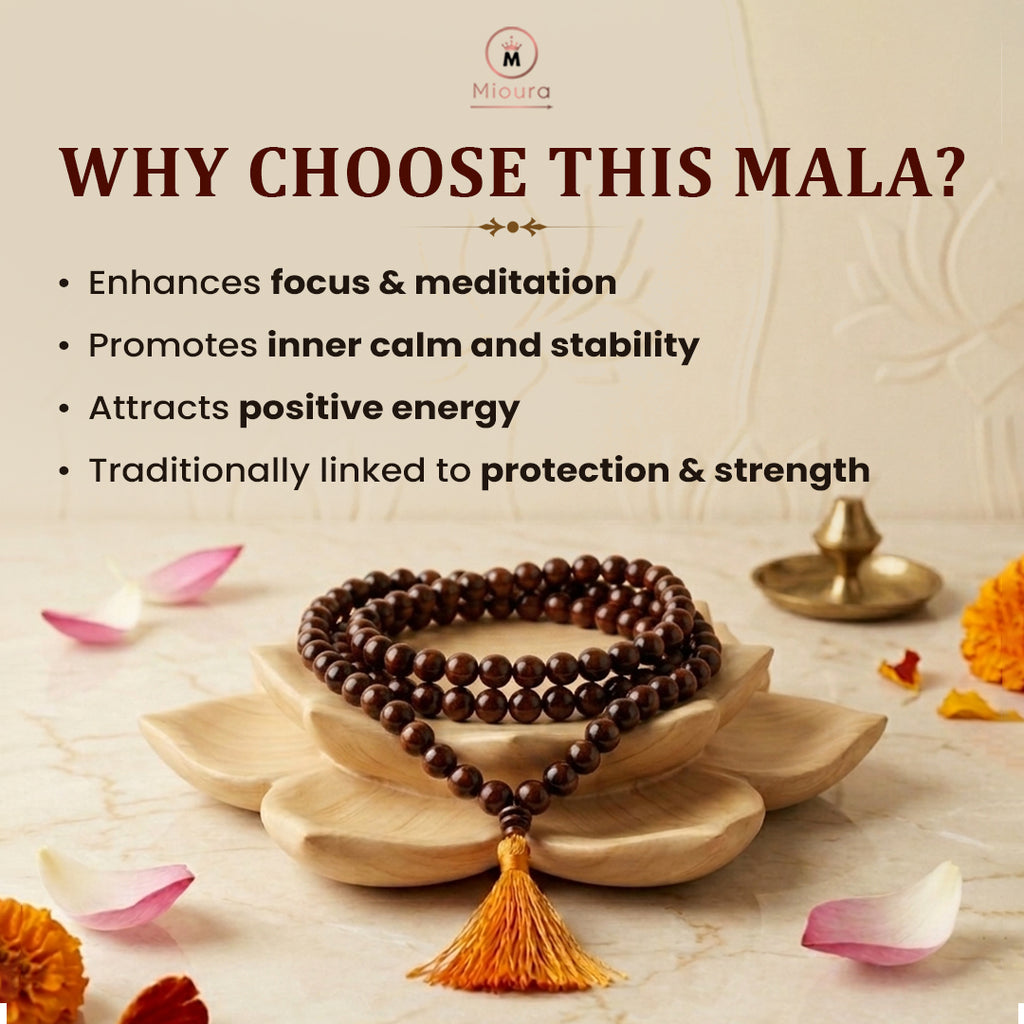Mioura Red Sandalwood Mala (Rakta Chandan) – Govt Lab Certified | 108 Beads for Meditation, Protection & Spiritual Growth