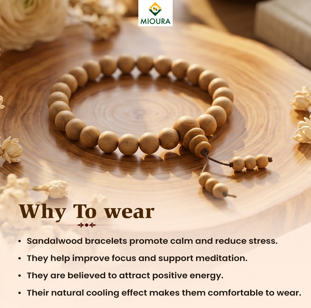White Sandalwood Bracelet (Chandan) – Govt Certified | Mioura