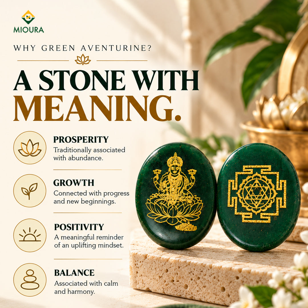 Lakshmi Shree Yantra Zibu Coin – Green Aventurine | Mioura