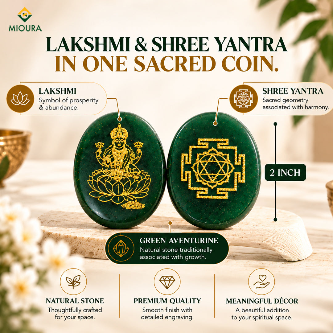 Lakshmi Shree Yantra Zibu Coin – Green Aventurine | Mioura