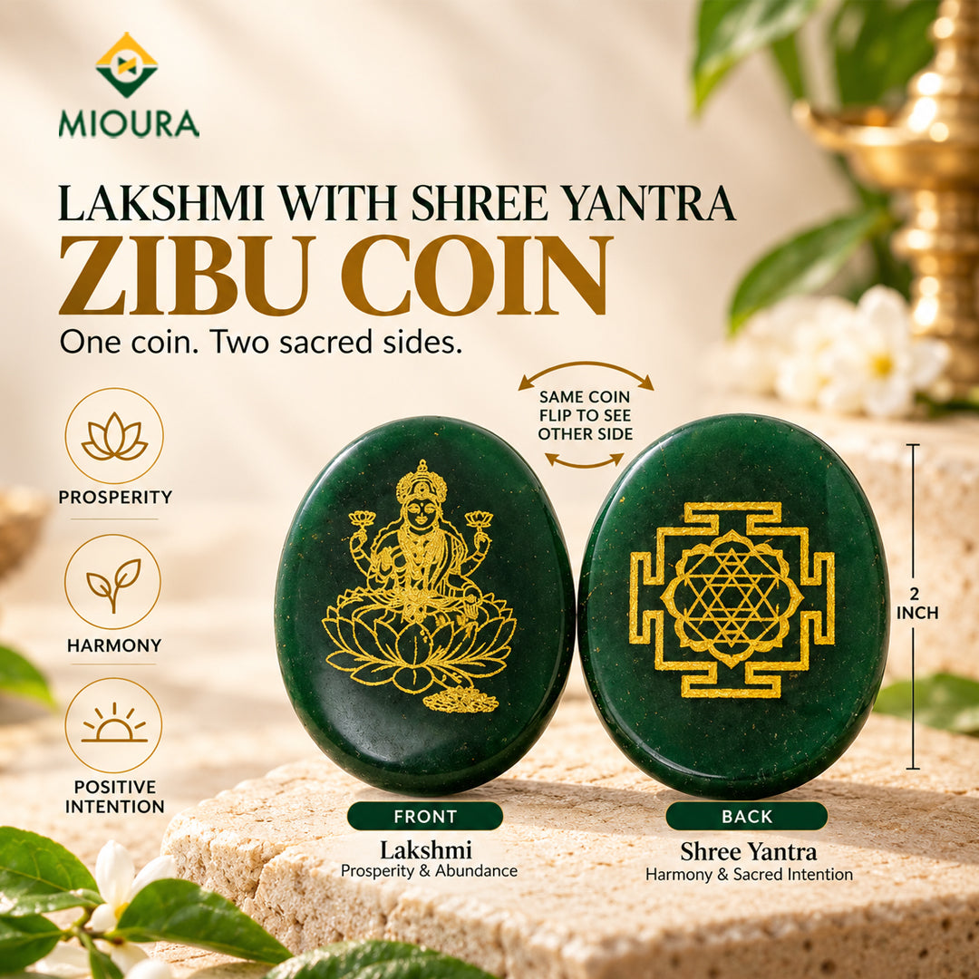 Lakshmi Shree Yantra Zibu Coin – Green Aventurine | Mioura