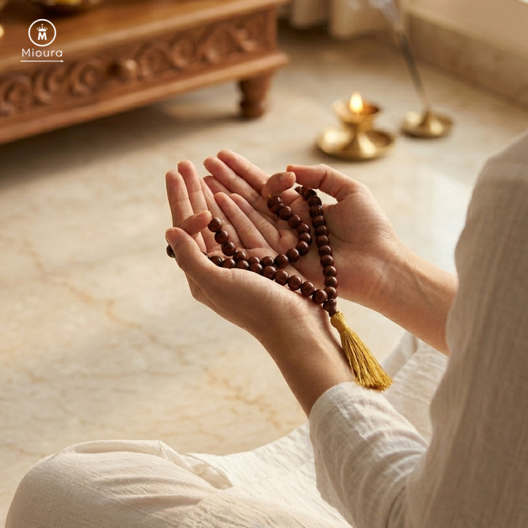 Mioura Red Sandalwood Mala (Rakta Chandan) – Govt Lab Certified | 108 Beads for Meditation, Protection & Spiritual Growth