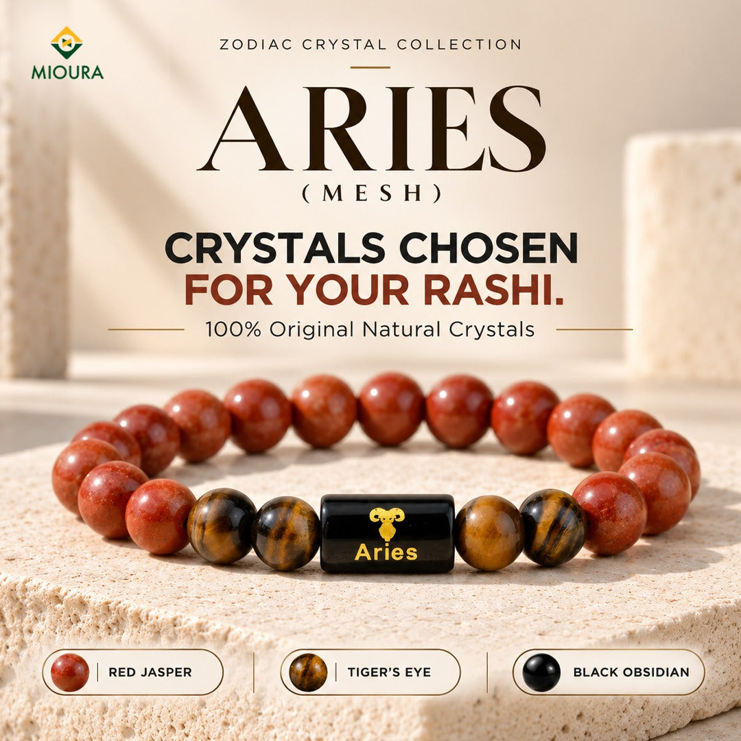 Aries (Mesh Rashi) Crystal Bracelet – Red Jasper, Tiger’s Eye & Black Obsidian