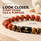 Aries (Mesh Rashi) Crystal Bracelet – Red Jasper, Tiger’s Eye & Black Obsidian