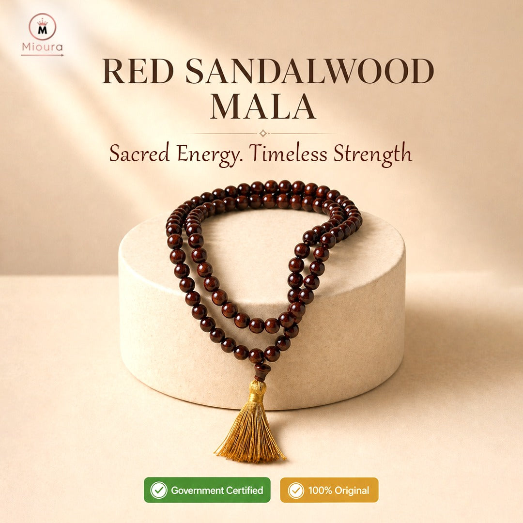 Mioura Red Sandalwood Mala (Rakta Chandan) – Govt Lab Certified | 108 Beads for Meditation, Protection & Spiritual Growth